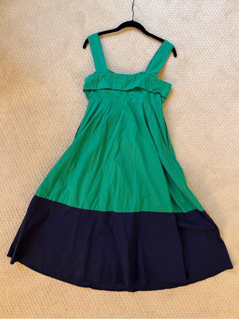 Avara Green and Navy Button-Front Midi Swing Dress Small - Picture 5 of 8